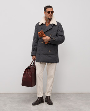 Brunello Cucinelli Серый двубортный пуховик из шерсти MM4701686