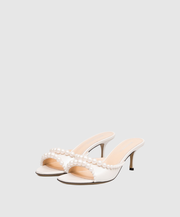 Mach&Mach Білі шкіряні мюлі Sirene з намистинами S107465DOU зображення 2