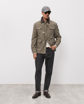 Brunello Cucinelli Куртка кольору хакі зі шкіряним коміром MY4196591P