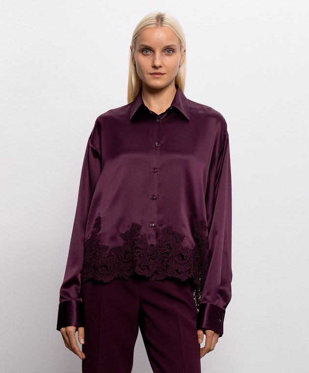 Ermanno Scervino Бордова блуза із шовку з мереживом D492K396APNXE зображення 3