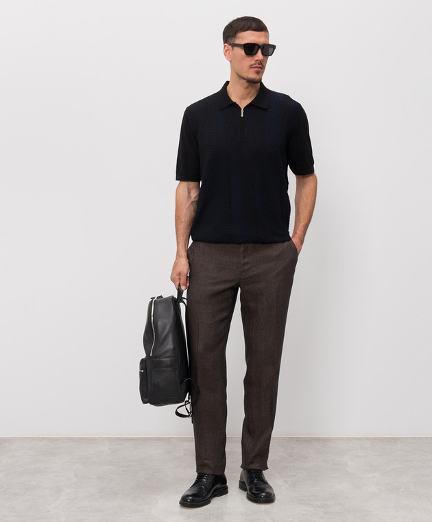 Bertolo Cashmere Чорне поло із шовком у візерунок смужка 9025410025435860 зображення 2