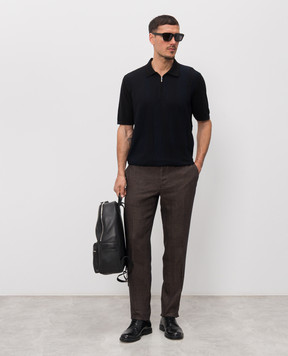 Bertolo Cashmere Чорне поло із шовком у візерунок смужка 9025410025435860