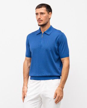 Stefano Ricci Синє поло із шовку з монограмою логотипа K616215P31F26101