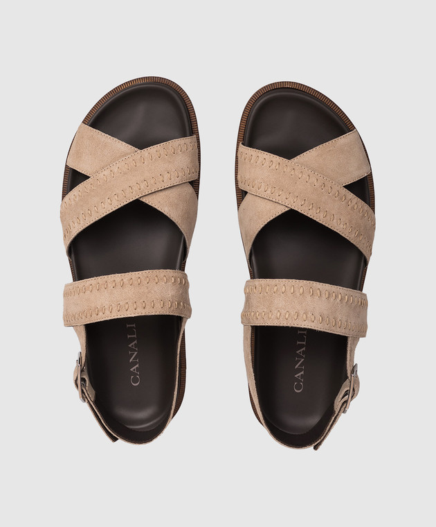 Canali Бежевые замшевые сандалии RB01274481203 изображение 4