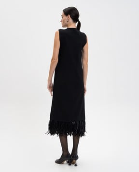Jil Sander Черное платье миди с перьями J03CT0561J18352