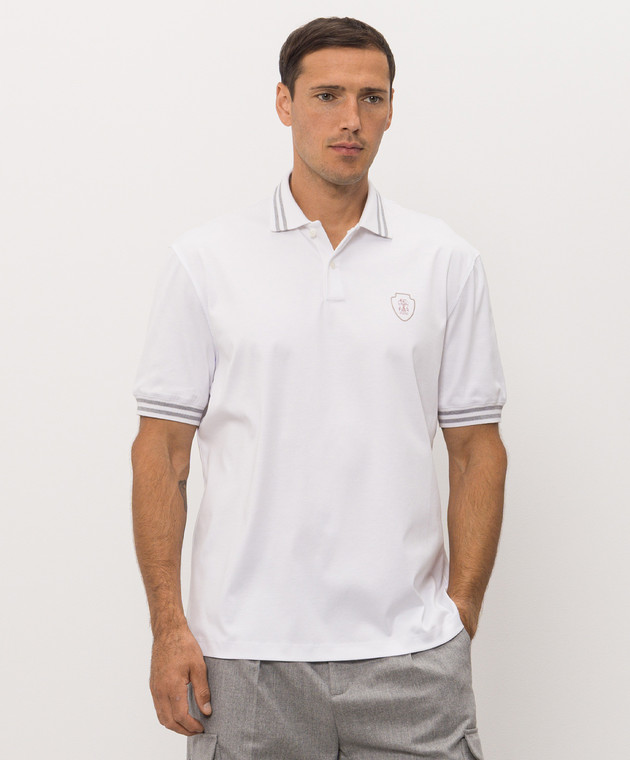 Brunello Cucinelli Белое поло с эмблемой M0B133940T изображение 2