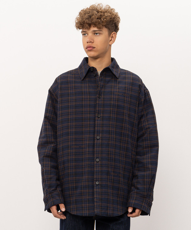 Off-White Синя куртка в стилі сорочки в клітинку 44MES01FF26F001 зображення 3