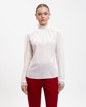 Alexander McQueen Біла блуза із шовку з мереживом 848907QBADT