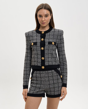 Balmain Черный твидовый кардиган в клетку GF1KL000KJ48