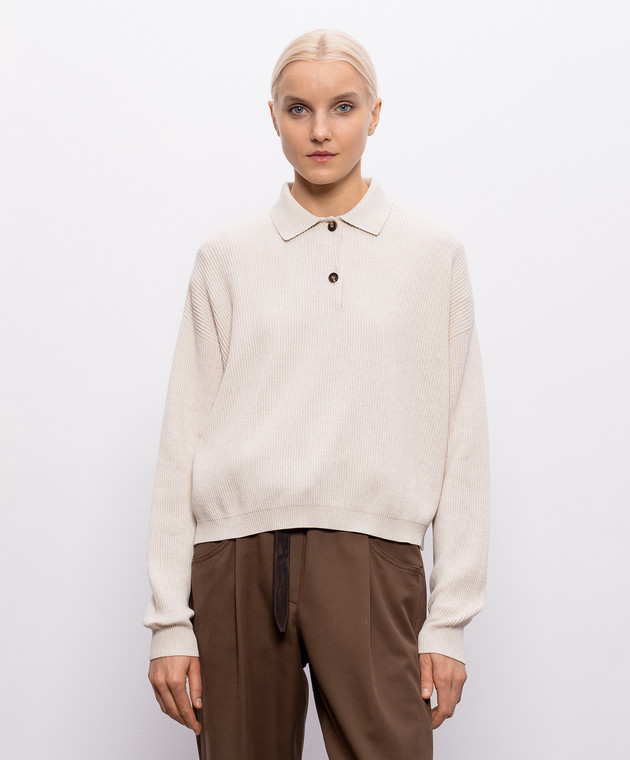 Brunello Cucinelli Бежевый свитер из хлопка с цепочкой мониль M19194705 изображение 3
