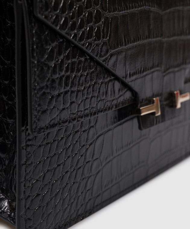Tom Ford Черная кожаная сумка-мессенжер AUBE с тиснением под кожу крокодила S0531LCL607P изображение 4