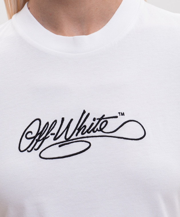 Off-White Белая футболка с вышивкой логотипа 2FA00411T изображение 5