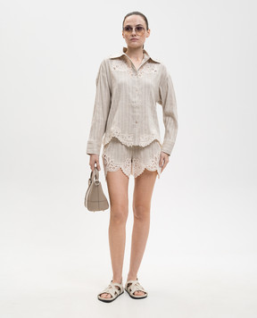 Twinset Бежева сорочка з льоном в смужку 261LM2FAA