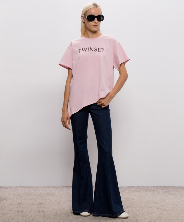 Twinset Рожева футболка з вишивкою логотипа 262LI2HLL зображення 2
