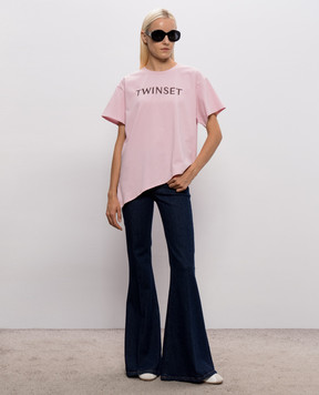 Twinset Рожева футболка з вишивкою логотипа 262LI2HLL