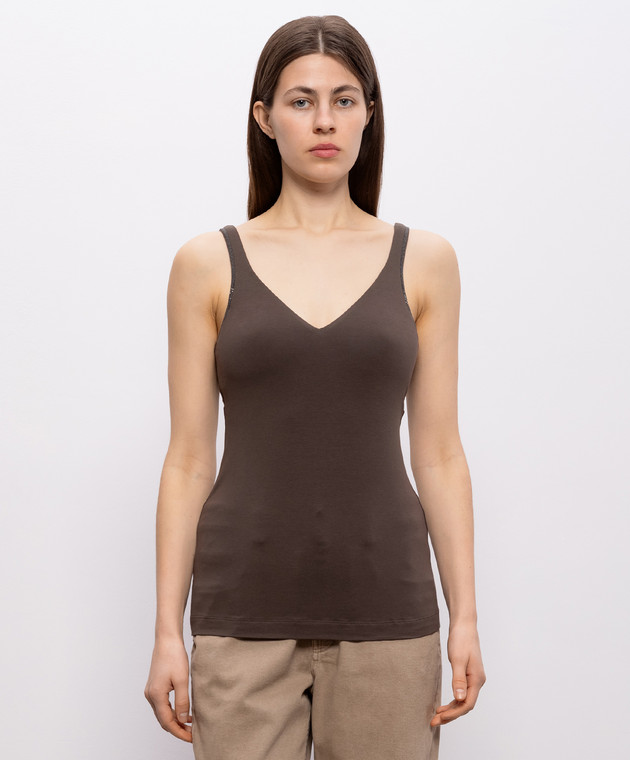 Brunello Cucinelli Коричневый топ с цепочкой мониль M0T18BA702 изображение 2