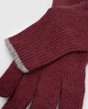 Brunello Cucinelli Бордовые комбинированные перчатки с кашемиром M2292128