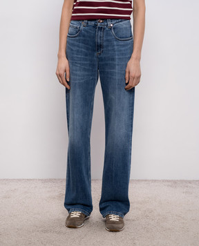 Brunello Cucinelli Синие джинсы с эффектом потертости и цепочкой мониль MB114P4006