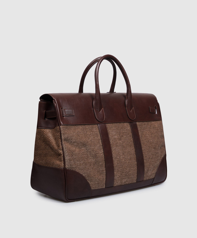 Brunello Cucinelli Коричневая комбинированная дорожная сумка MBROBU071 изображение 3