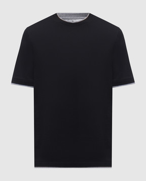 Brunello Cucinelli Чорна футболка з бавовни з ефектом накладання шарів M0B137427