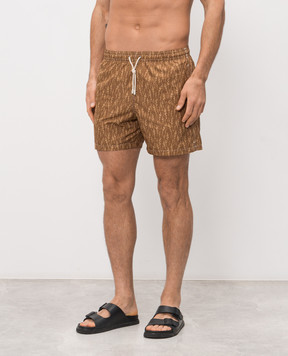 Canali Коричневі шорти для плавання в брендовий принт UA0010093024