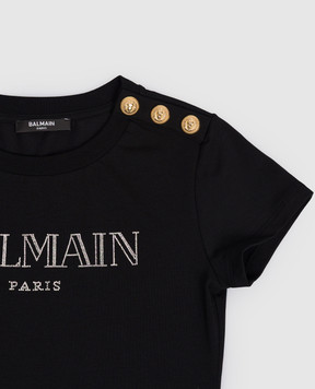 Balmain Дитяча чорна футболка з кристалами BY8A51Z32771214