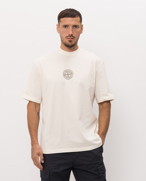 Stone Island Футболка кольору айворі з принтом Low Infos L2S152100001S0480