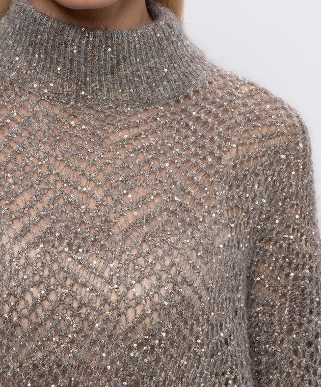 Brunello Cucinelli Серый ажурный свитер с шерстью MRG562504 изображение 4