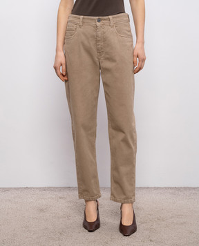 Brunello Cucinelli Бежевые джинсы с логотипом патча MB057P5319