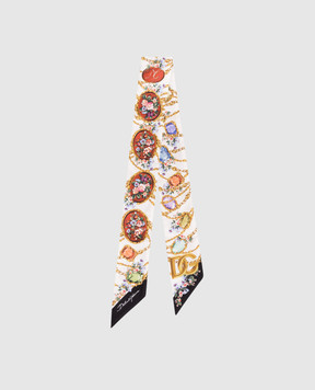 Dolce&Gabbana Біла стрічка твіллі із шовку в принт FS215AGDDLI