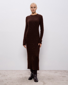 Brunello Cucinelli Коричневое платье из мохера и шерсти в пайетке MPG731A90