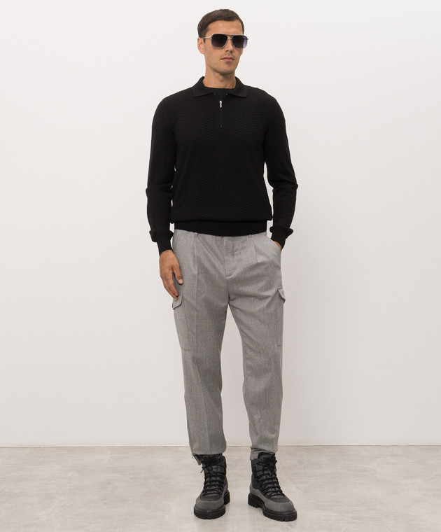 Bertolo Cashmere Черное поло из шерсти и шелка 902473002514 изображение 2