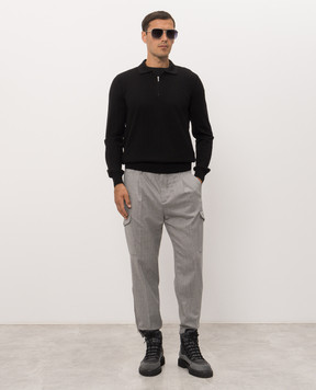 Bertolo Cashmere Черное поло из шерсти и шелка 902473002514