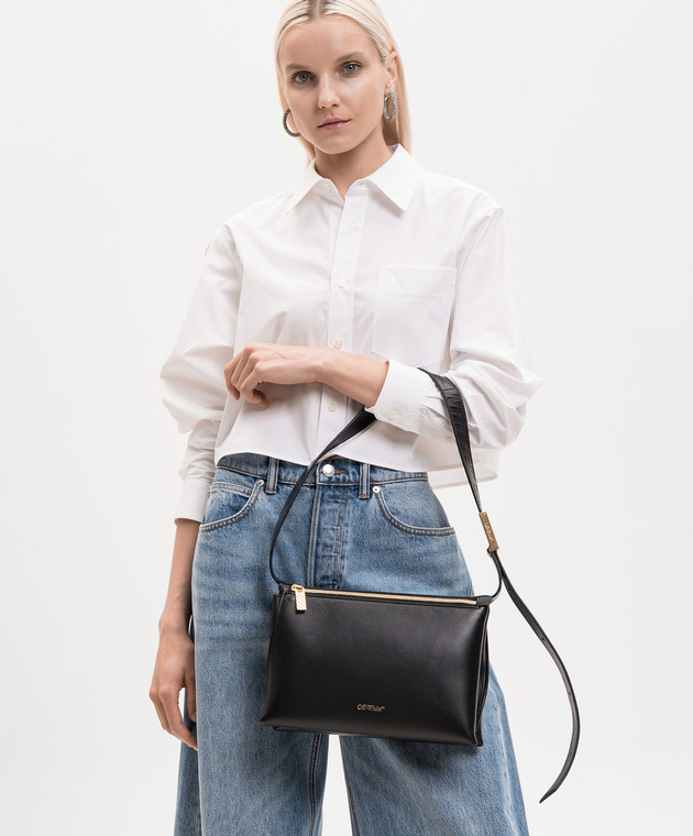 Off-White Чорна шкіряна сумка з принтом логотипа OWNN18MS26LEA001 зображення 2