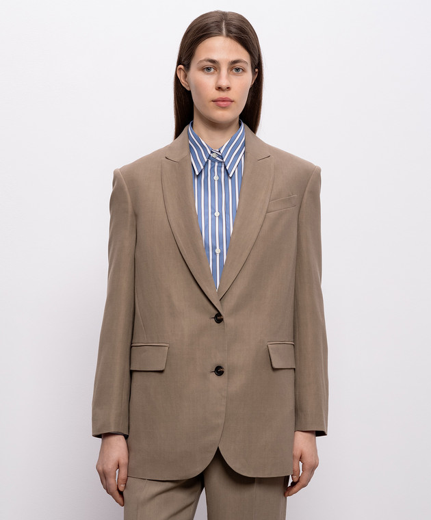 Brunello Cucinelli Коричневий жакет з льоном MH1267291 зображення 3