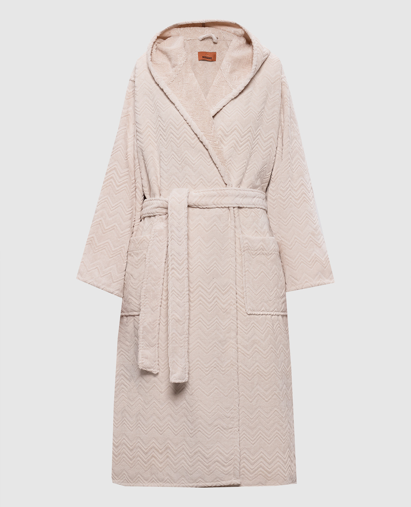 Бежевый махровый халат Chalk в брендовый узор