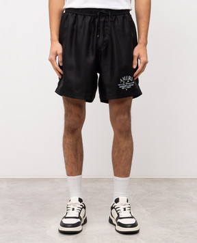 AMIRI Чорні шорти із шовку з принтом логотипа AMSHCA1043