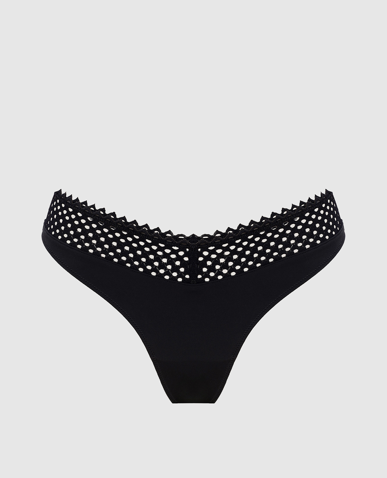 Черные трусики-тонг с кружевом