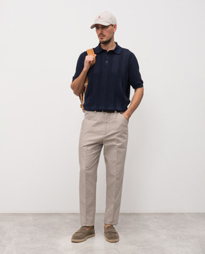 Brunello Cucinelli Поло синий с леном в тканом узоре M2L707815