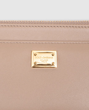 Dolce&Gabbana Коричневый кожаный картхолдер с металлической пластиной BI1261A9S25