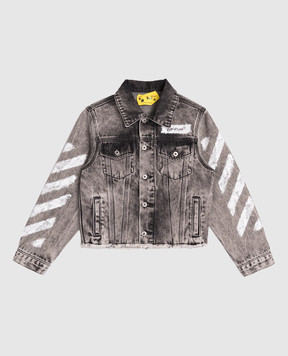 Off-White Дитяча сіра джинсова куртка з принтом логотипа 44GYE002F5D001