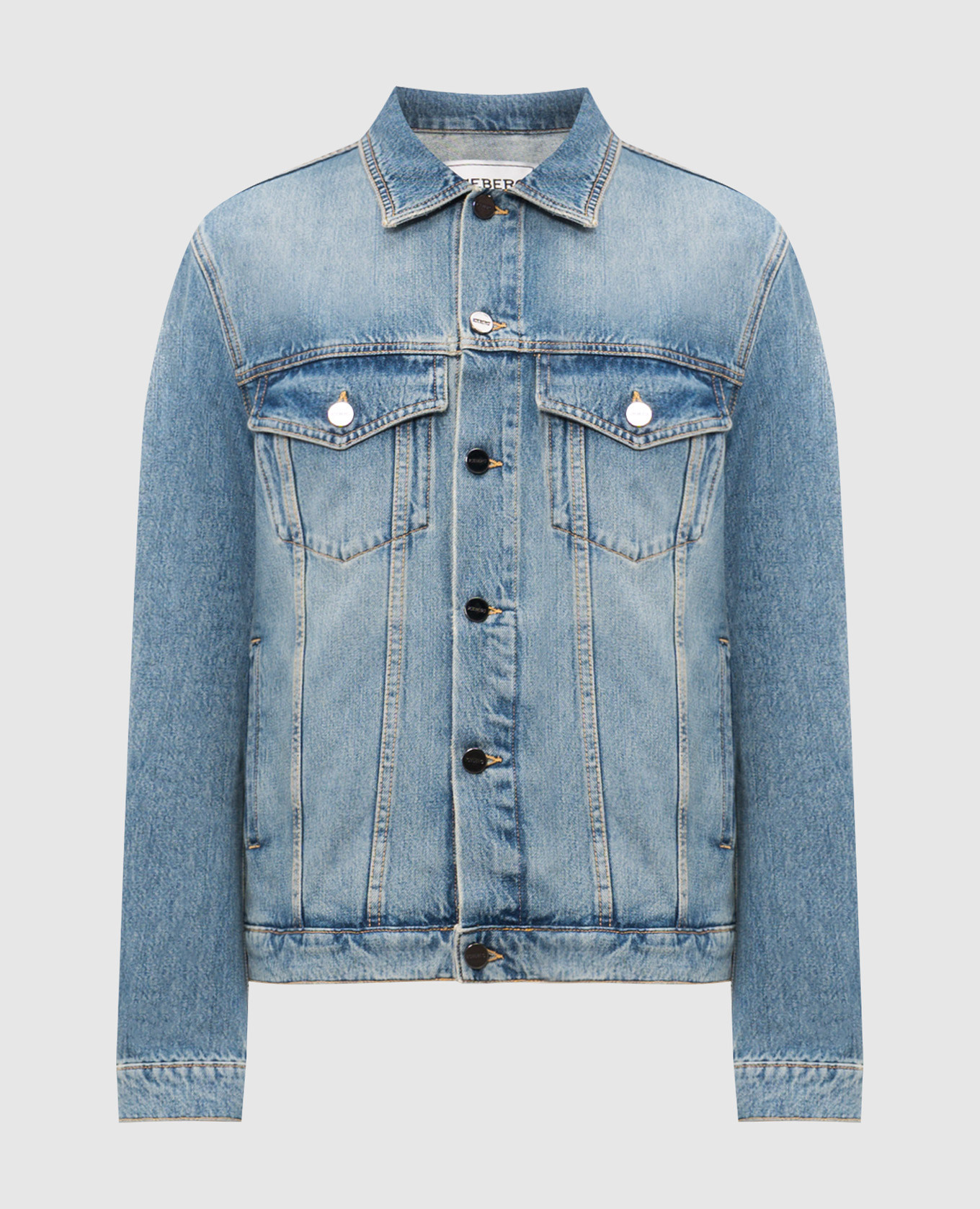 

Голубая джинсовая рубашка с нашивкой логотипа, Синий, Джинсовые куртки