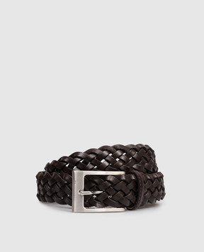 Cashmere&Whiskey Коричневий шкіряний плетений ремінь BRAID