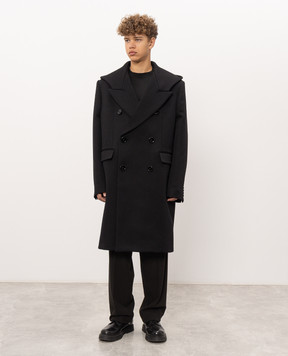 Balenciaga Черное двубортное пальто из шерсти с капюшоном A00AEYTUT15