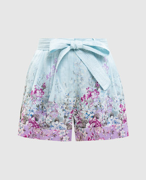 Christy Lynn Блакитні шорти Lola з льону в принт CLP26CF55