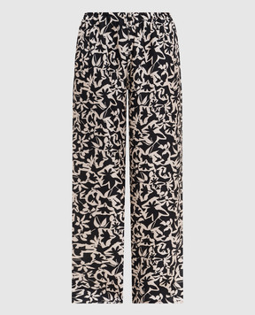 Asceno Чорні штани Loreto із шовку в принт B065F04C504