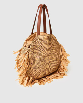 Twinset Бежевая плетеная сумка-тоут с бахромой 261LB7BAA