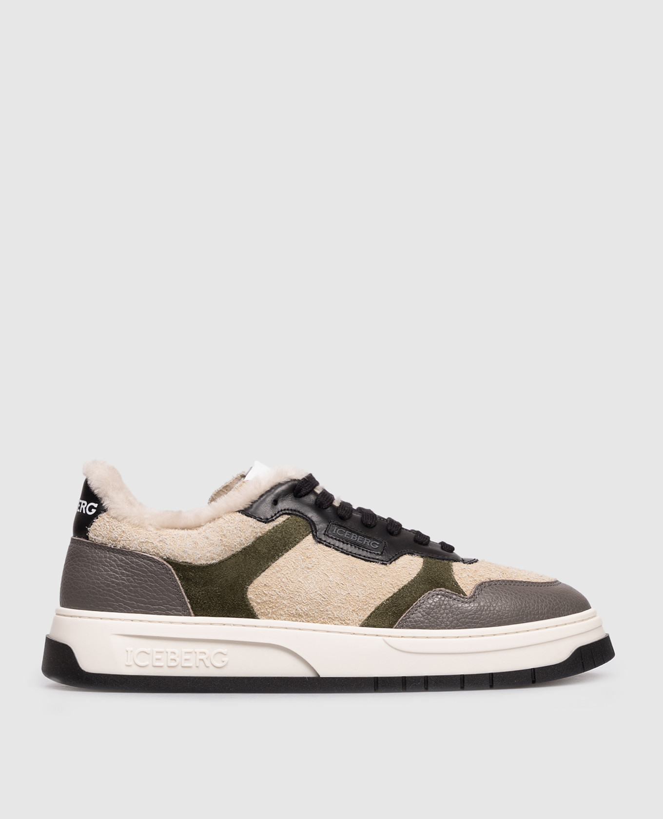Beige suede Clock sneakers with fur Iceberg