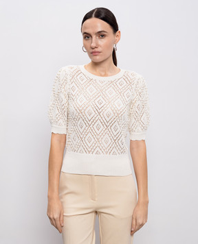 Twinset Белый ажурный джемпер с бусинами 261TP3201