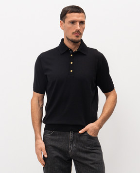 Stefano Ricci Черное поло с шелком с эмблемой K616440P35F26109